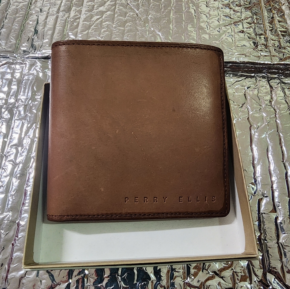 Perry Ellis Brown Leather Wallet